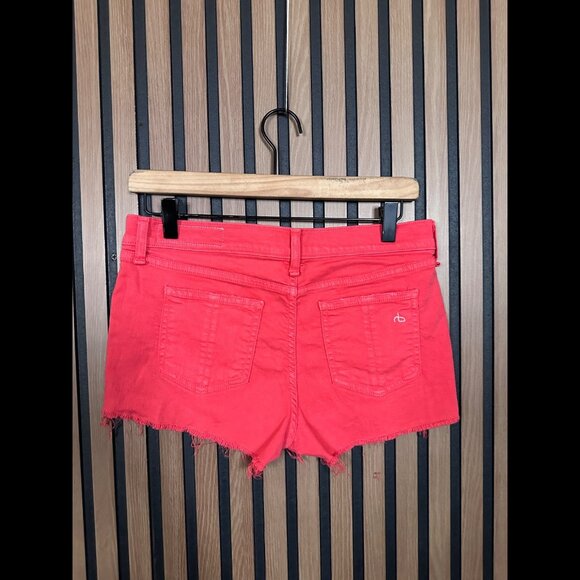 Rag & Bone Jean Mini Shorts 27 Womens Red Pink Frayed Hem Denim - Picture 2 of 9